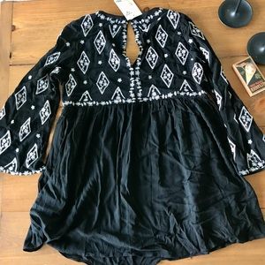 Boho embroidered black top